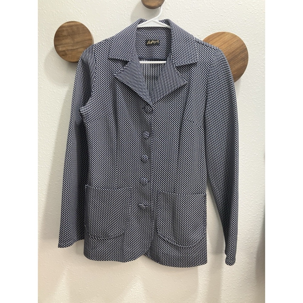 Vintage Levoy's Women's Small Navy White Houndstooth Blazer Knit Jacket